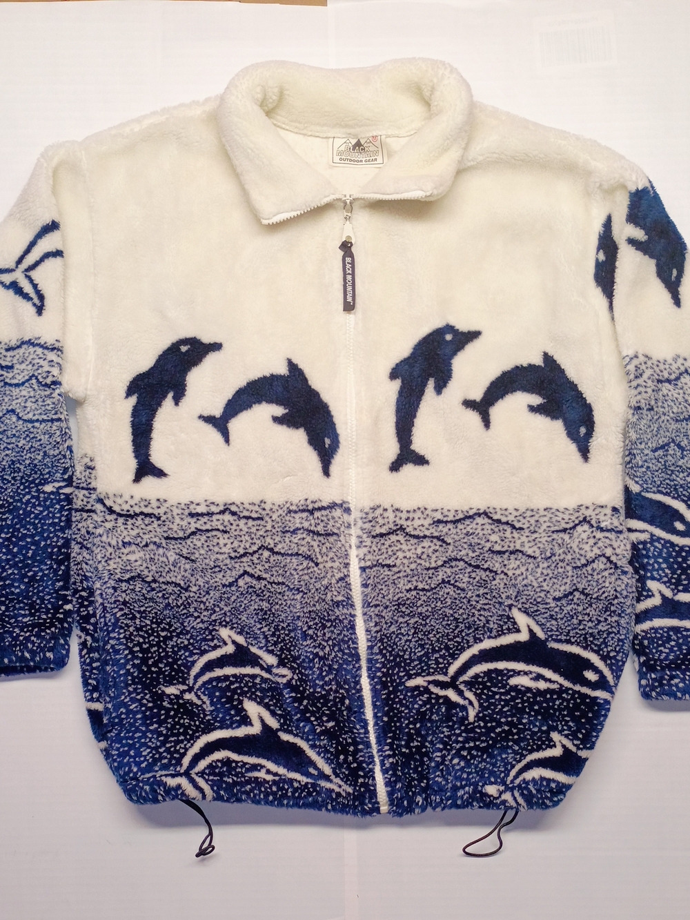 Vintage Dancing Dolphin Sherpa Zip Jacket - White & Navy